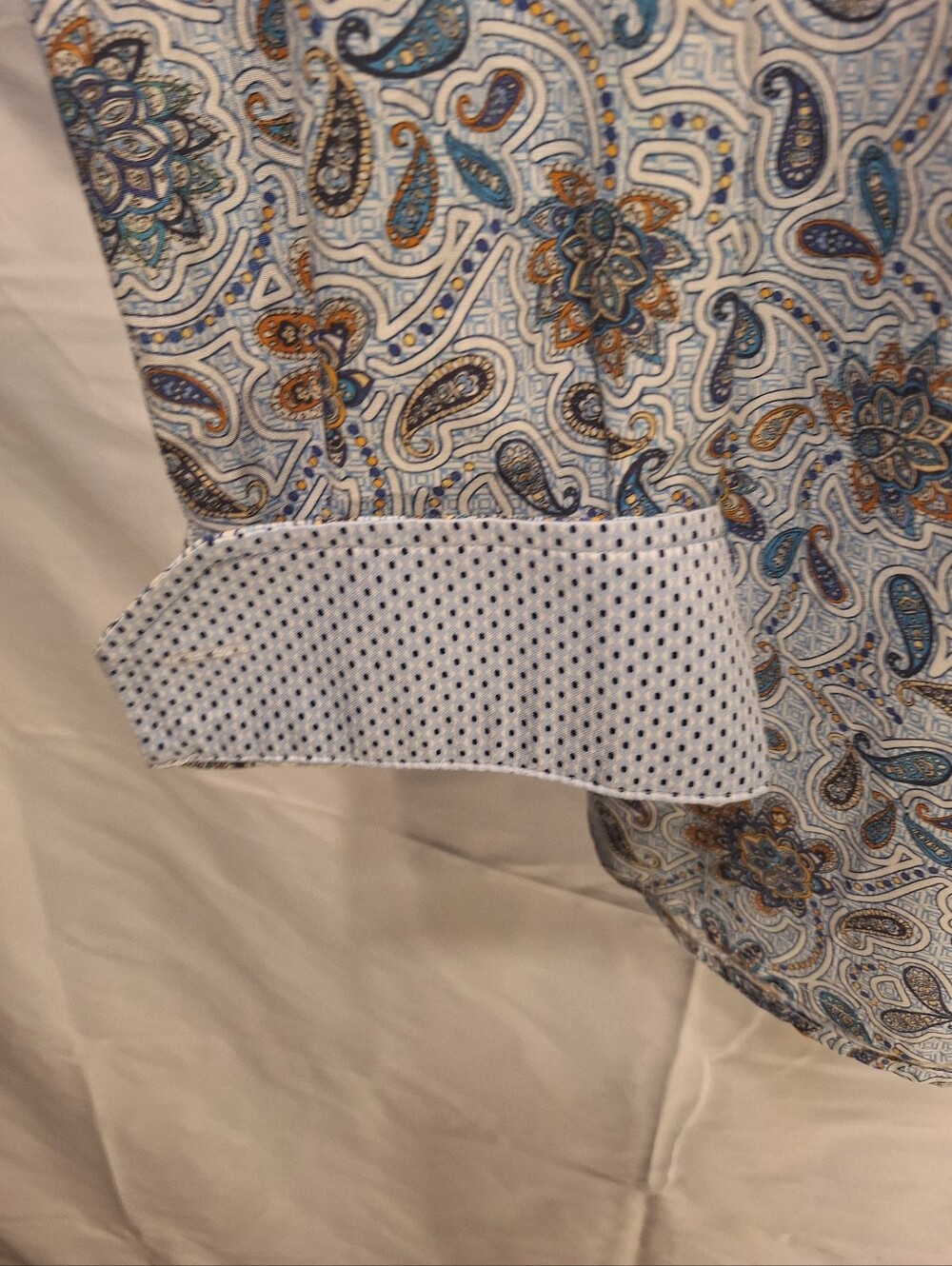 Johnston & Murphy Light Blue Paisley Floral Button-Down Shirt Men's 2XL - Picture 3 of 4